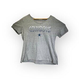 DALLAS COWBOYS Tee Women's Fitted Size XL Cotton Blend Gray Blue Glitter V Neck